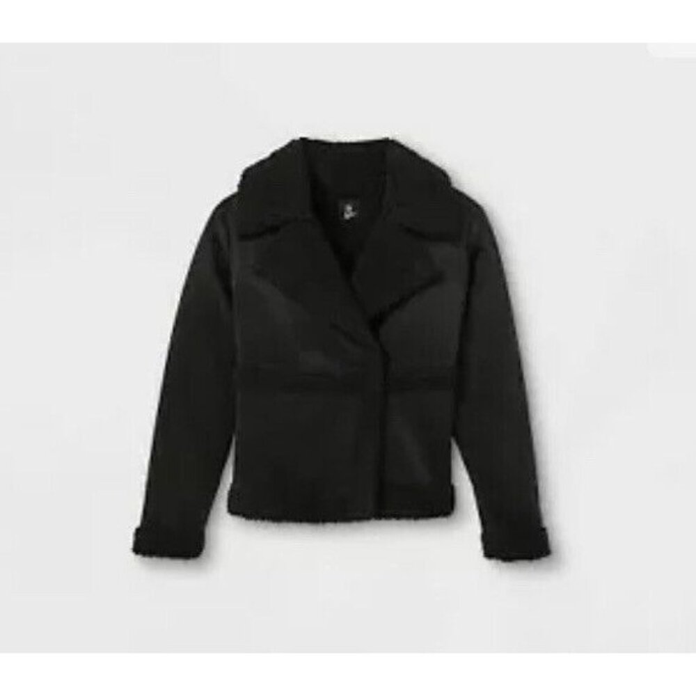Girls' Sherpa Moto Jacket - art class Black L(10/12) Nwt 35